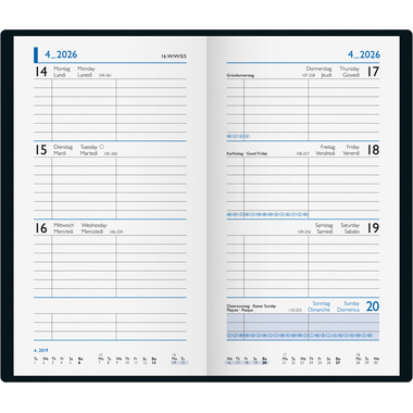 BIELLA Taschenagenda Budget 2026 830360020026U 1W/2S schwarz ML 8.7x15.3cm