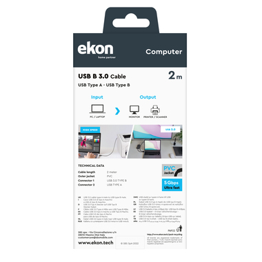 Cavo dati 2m USB-A maschio a USB-B maschio | Ekon
