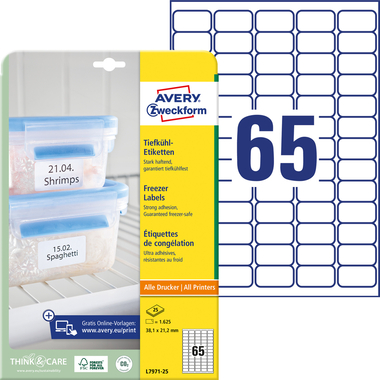 AVERY ZWECKFORM Tiefkühletiketten 38,1x21,1mm L7971-25 1625 Stück