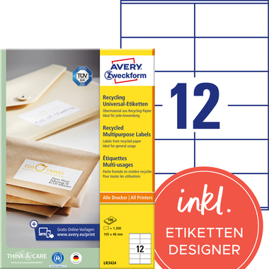 AVERY ZWECKFORM Etiketten 105x48mm LR3424 recycling 1200 Stück
