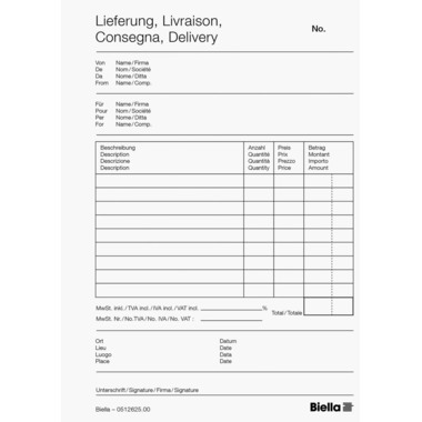 BIELLA Bul.livr. COPY-BLOC D/F/I/E A6 51262500U autocopiante 50x2 feuilles