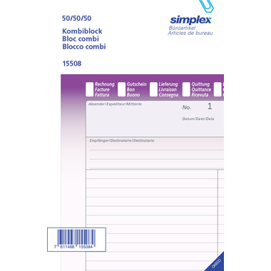 SIMPLEX Blocco combi D/F/I A5 15508 bianco 50x3 fogli