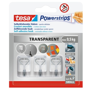 TESA Powerstrips Haken 0.5kg 586200000300 transparent 4 Stück