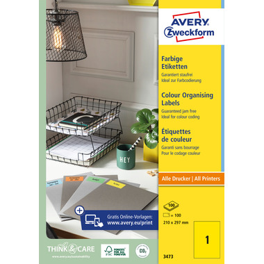 AVERY ZWECKFORM Etiketten A4 3473 gelb 100 Stück