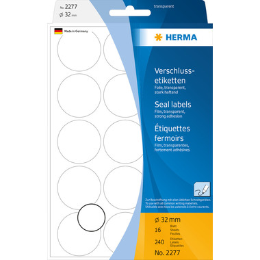 HERMA Verschlussetiketten 32mm 2277 transparent 240 St./16 Blatt