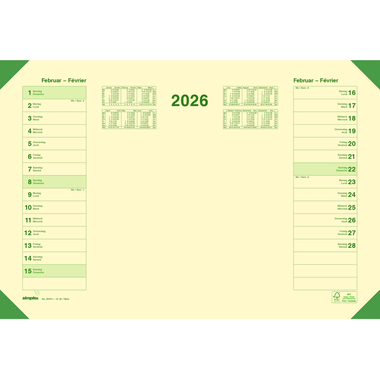 SIMPLEX Schreibunterlage 2026 40410.26 12M hellgelb DE/FR 47.7x32.5cm