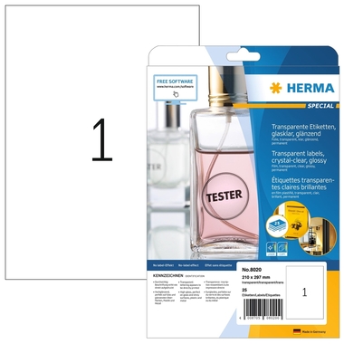 HERMA Etiketten 210x297mm 8020 transparent, 25 Blatt