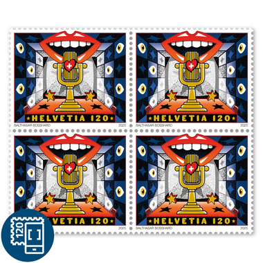 Bloc de quatre «Eurovision Song Contest 2025» Bloc de quatre (4 timbres, valeur d'affranchissement CHF 4.80), autocollant, non oblitéré