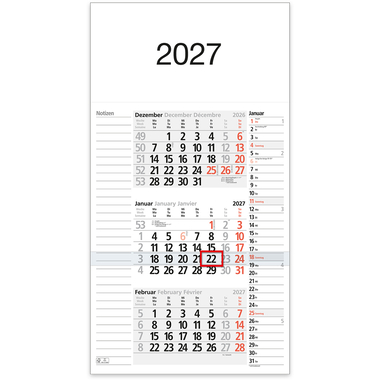 BÜHNER 3-Monatskalender 2027 M3KPNBL-R-FS ML 30x56cm