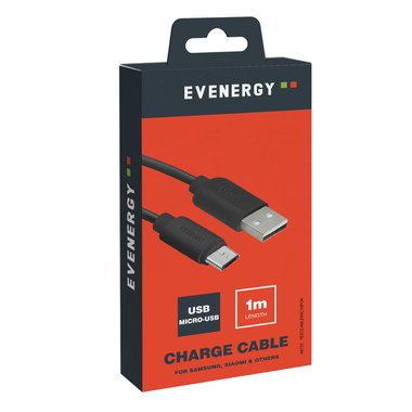 Micro-USB power and data Easycell cable, polybag package, 1m lenght, black color