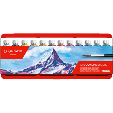CARAN D'ACHE Deckfarbe Gouache 2001.312 12 Tuben Metallbox, Pinsel