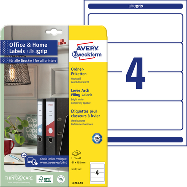 AVERY ZWECKFORM Etiquettes dorsale 61x192mm L4761-100 blanc 400 pcs./100 flls.
