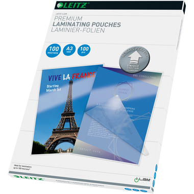 LEITZ Pochettes à plastifier A3 74870000 brillant, 100my 100 pcs.