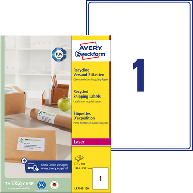 AVERY ZWECKFORM Etichette indir. 199,6x289,1mm LR7167100 recycling 100 pezzi