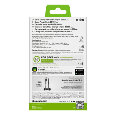 Powerbank con pannello solare 20.000 | SBS