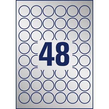 AVERY ZWECKFORM Typenschild Label 30mm L612920 silber,rund 960 Stück/20 Blatt