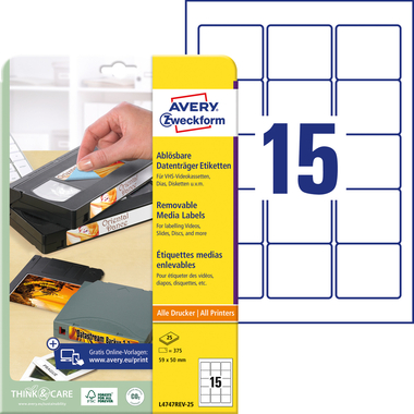 AVERY ZWECKFORM Zip Disc 59x50mm L4747REV2 375 pcs.