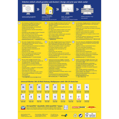 AVERY ZWECKFORM Etiketten 210x297mm 3478-200 weiss 220 Stk./200+20 Blatt