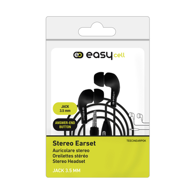 Stereo earphones with 3.5 mm jack cable, integrated microphone and answer button