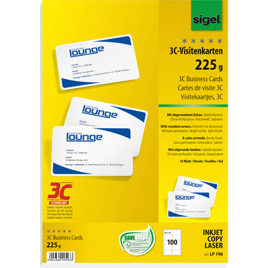 SIGEL Visitenkarten 85x55mm LP798 weiss, 225g 100 Stück