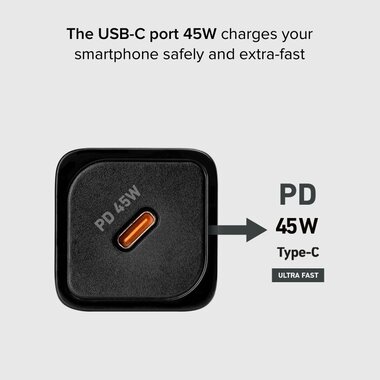 Wall charger 1x type-C 45W, black