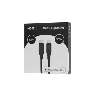 onit Câble USB 2.0 Silicone, MFi, USB-C - Lightning 1.5 m, Noir
