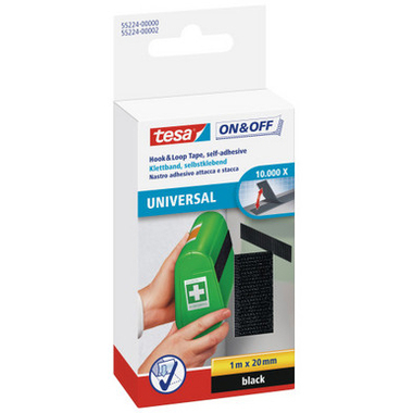 TESA Nastro velcro on&Off 20mmx1m 552240000 nero, autoadesivo