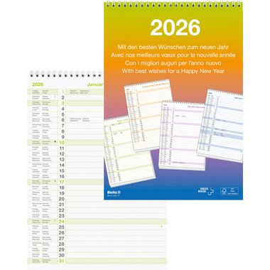 BIELLA Wandkalender Block Nr.11 2026 889011000026U 1M/1S Wire-O ML 21x29.7cm
