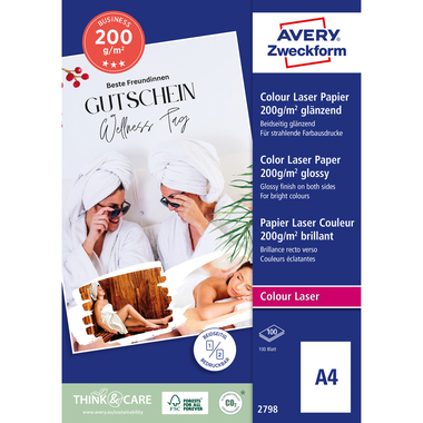 AVERY ZWECKFORM Laser Photo Paper A4 2798 200g, bianco 100 fogli