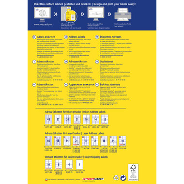 AVERY ZWECKFORM Etiquettes adress. 45,7x21,2mm J4791-25 InkJet, blanc 1200pcs./25fl.