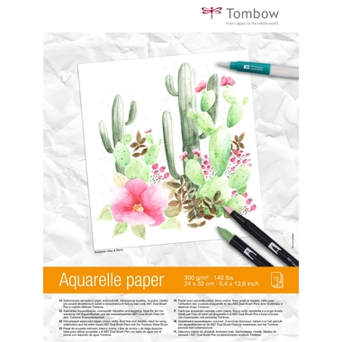 TOMBOW Bloc aquarelles 24x32mm PB-AQUA 300g, 15 feuilles