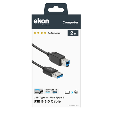 Câble de données 2m USB-A mâle vers USB-B mâle | Ekon
