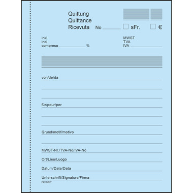 FAVORIT Quittance D/F/I A6 8096OK bleu/blanc 50x2 feuilles
