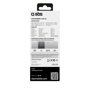 Chargeur voiture double USB et câble Lightning