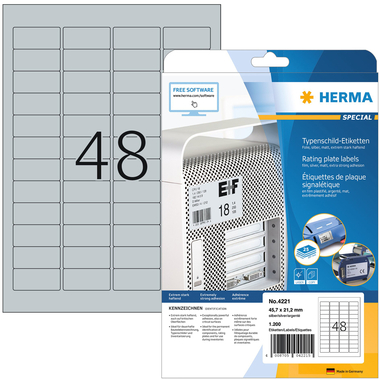 HERMA Etiketten SPECIAL 45.7x21.2mm 4221 silber,ex.per. 1200 St./25 Bl.
