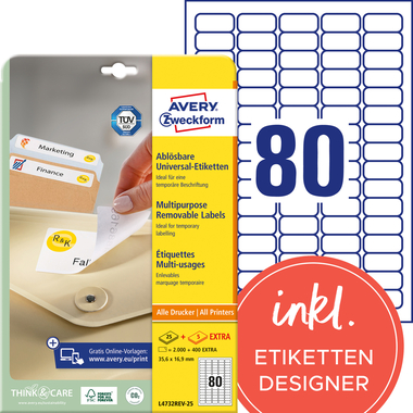 AVERY ZWECKFORM Etiquettes univers.35.6x16.9mm L4732REV-25 blanc 2400 pcs./25 + 5 flls.