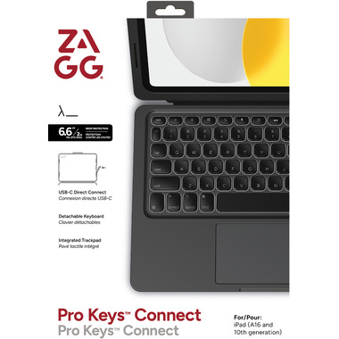 ZAGG Keyboard Pro Keys iPad 10.9 103418361 10th Gen,A16, Black,CH