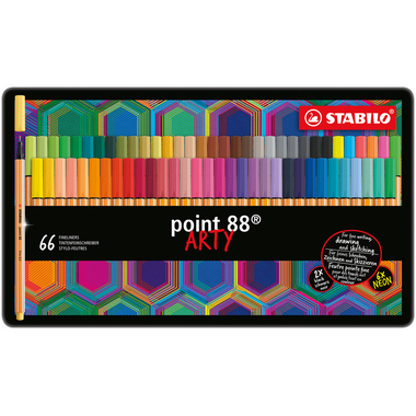 STABILO Fineliner Point 88 0.4mm 88/66-031 boîte métal 66 pièces