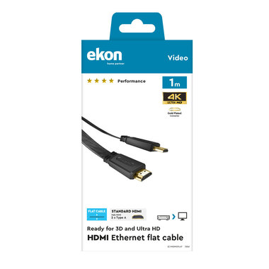Flaches HDMI-Stecker-zu-Stecker-Kabel für hohe Auflösung | Ekon