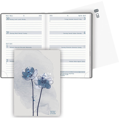BIELLA Agenda Mittelformat 2026 822313770026U 1S/2P Flower ML 7.6x11cm