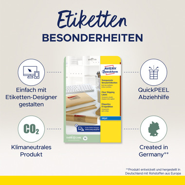 AVERY ZWECKFORM Etiketten 96x50,8mm J4722-25 transparent 250 Stück