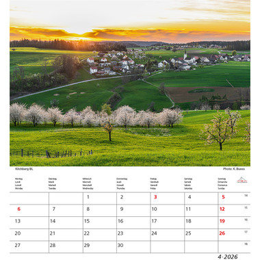 CALENDARIA Bildkalender 2026 9783036205359 Schweiz ML 21x24cm