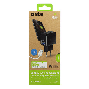 Caricabatterie da viaggio a risparmio energetico con 2 uscite USB