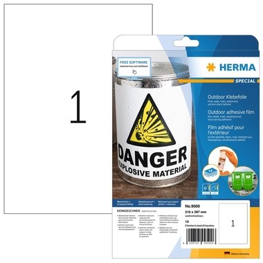 HERMA Outdoor Etikett.PP 210x297mm 9500 weiss 10 St./10 Blatt