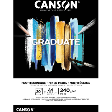 CANSON Bloc à dessin Graduate A4 31250P017 noir, 240g 20 feuilles
