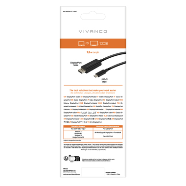 USB-C to DisplayPort 4K/60Hz Adapter 1.5m Black | Vivanco