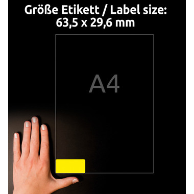 AVERY ZWECKFORM Étiquettes 63,5x29,6mm L6004-25 jaune,non-perm. 675pcs./25fl.