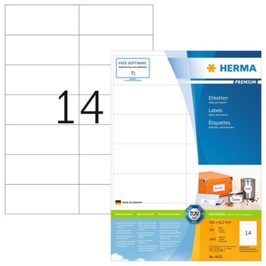 HERMA Universal-Etiketten 105x42,3mm 4625 weiss 2800 St./200 Blatt