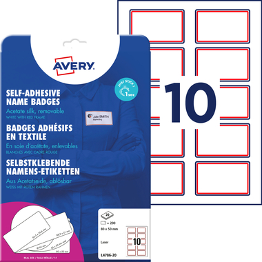 AVERY ZWECKFORM Etiquettes badges L4786-20 blanc/rouge 80x50mm 200 pcs.