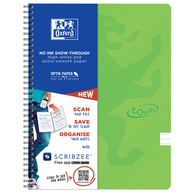 OXFORD Touch Spiralheft 400118800 A4, liniert 70 Blatt, hellgrün